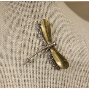Vintage Taxco Mexican 925 Silver Dragonfly Pin 2‎ Tone Brooch